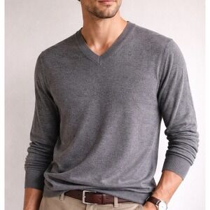 Banana Republic Silk Linen Sweater Mens M Gray V Neck Lightweight‎ Classic